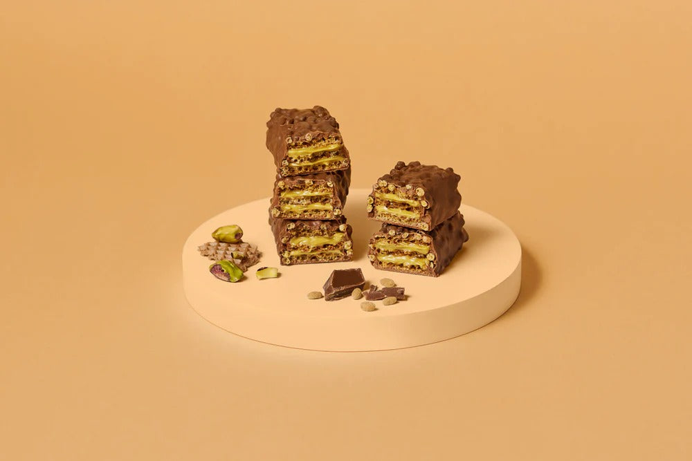 Crispy Waffle Pistachio Protein Bars