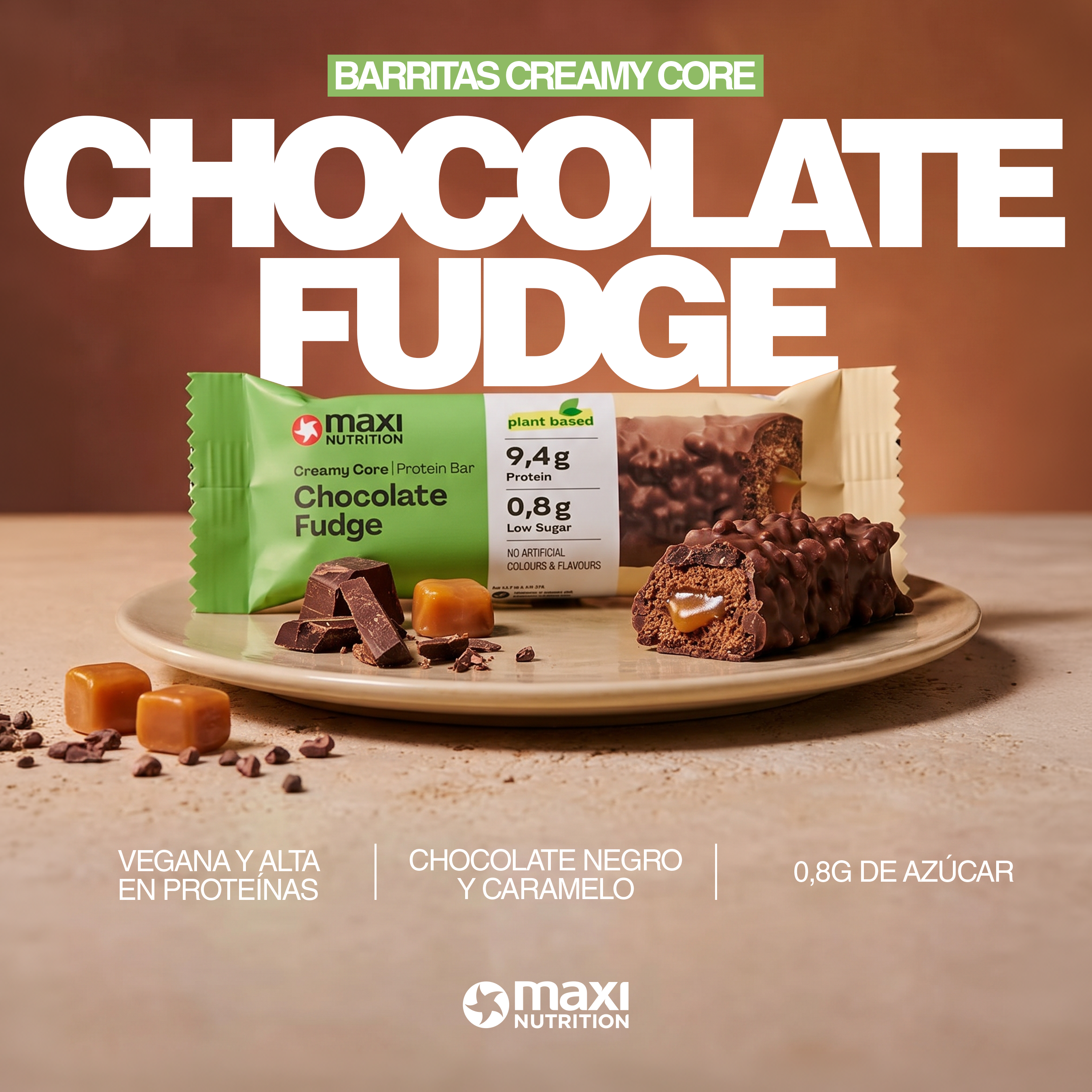 VEGAN CREAMY CORE CHOCOLATE FUDGE PROTEIN BARS