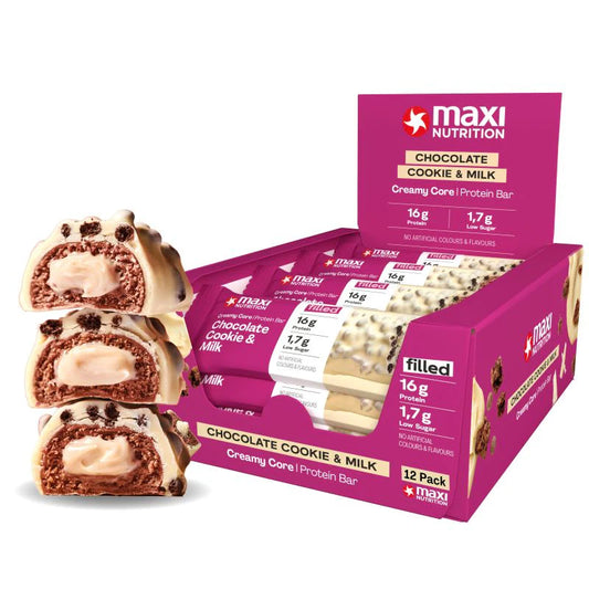 CREAMY CORE CHOCOLATE COOKIE AND MILK PROTEIN BARS