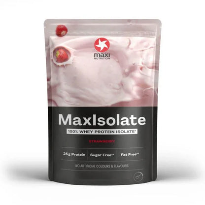 MaxIsolate Strawberry Protein Powder, 100% Whey Isolate, 25g Protein, Sugar-Free, Fat-Free, by Maxi Nutrition